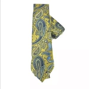 Zenio Men's Tie Hanky Set Gold Navy Blue Light Blue Paisley Pattern 3" Wide